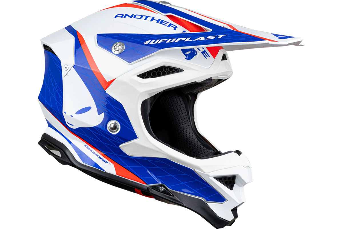 Motocross helmet Diamond white, red and blue - HIGHLIGHT - he054 - UFO Plast